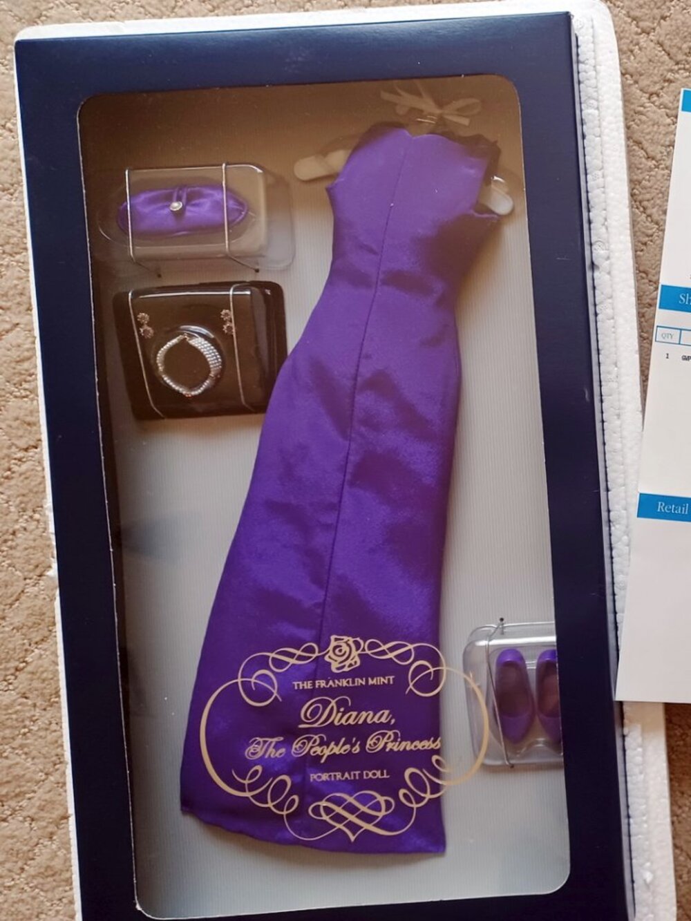 Franklin Mint Princess Diana doll Purple Gown NRFB - COA